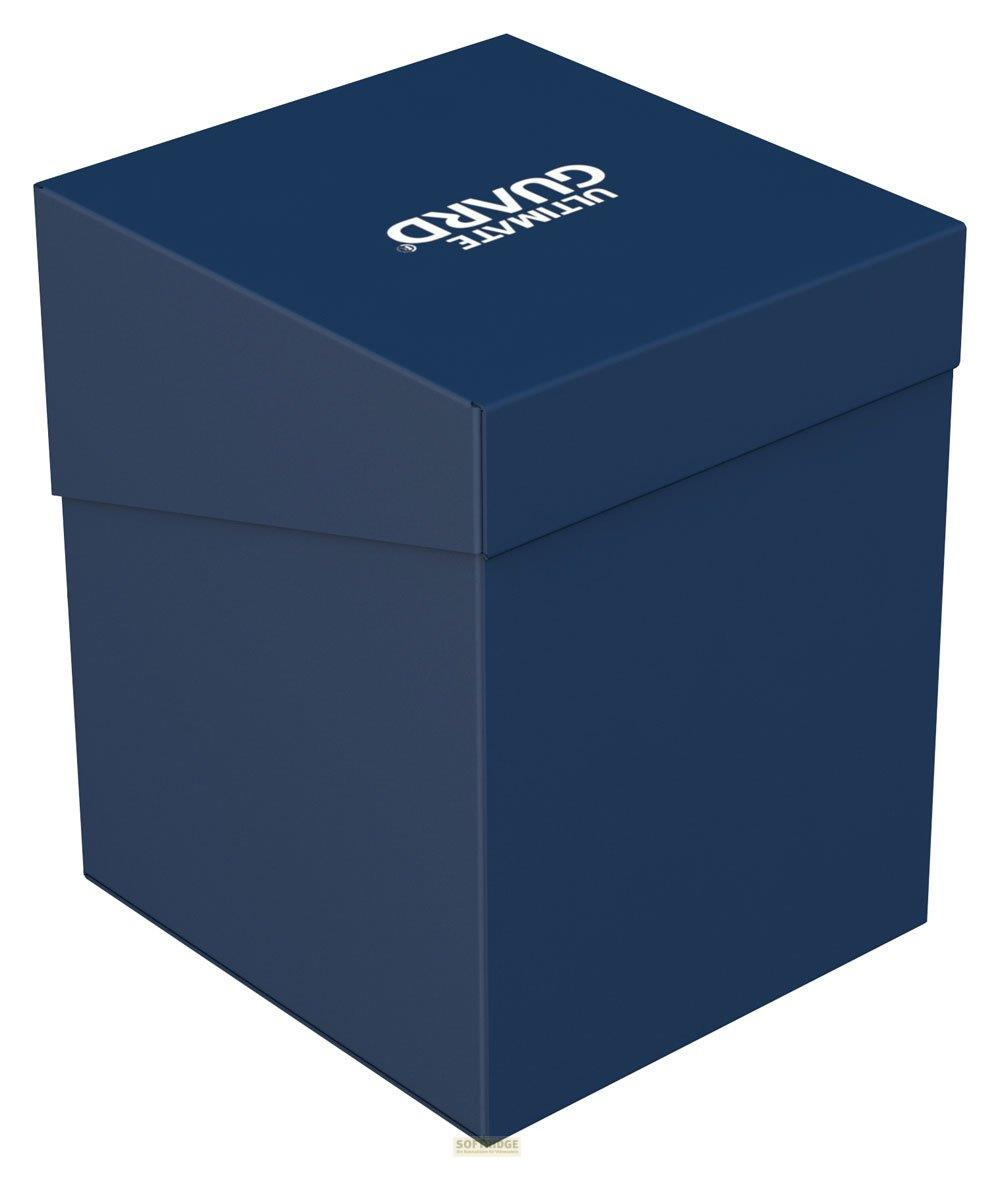 Una scatola blu scuro chiusa con testo bianco 'ULTIMATE GUARD' sopra.