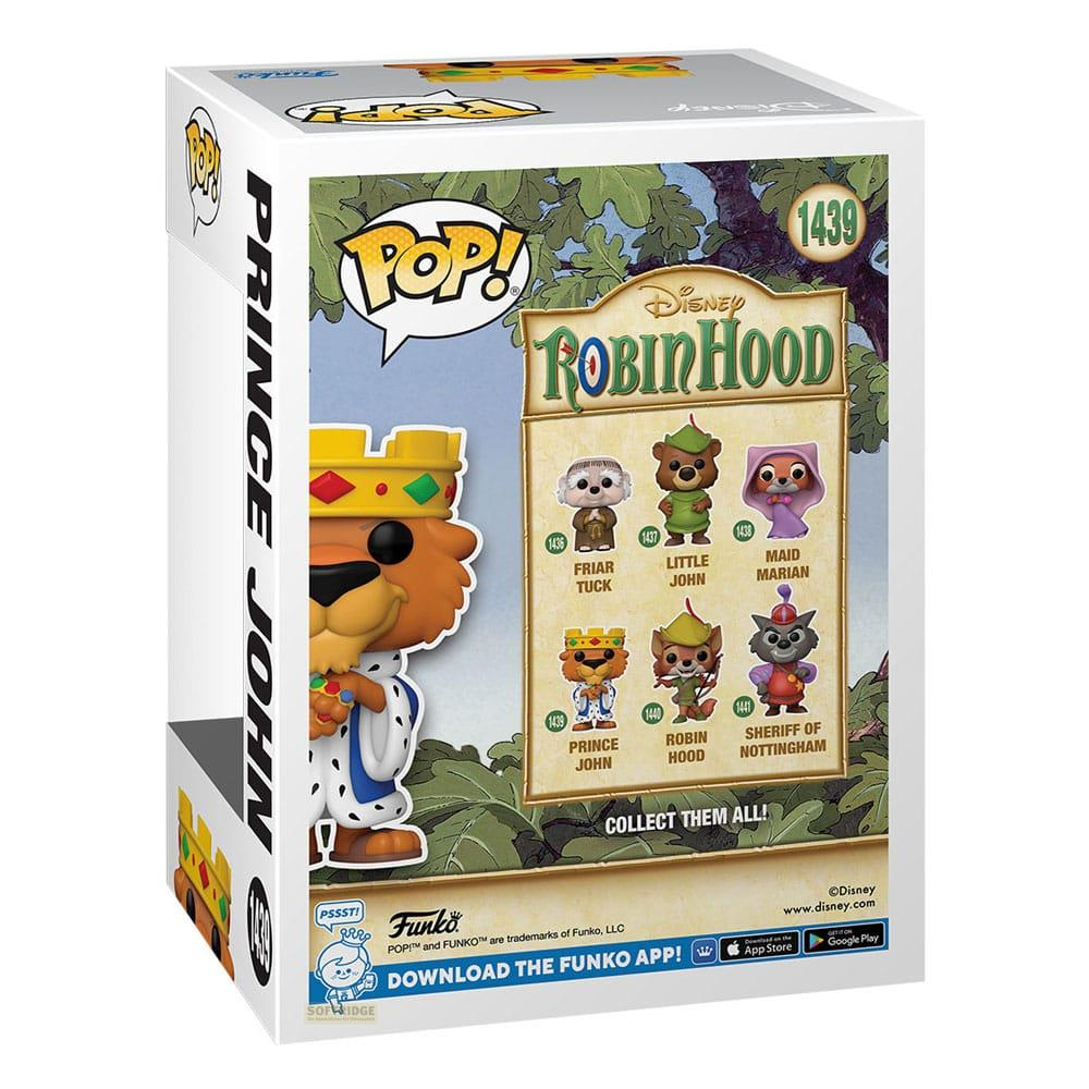 Scatola Funko Pop dei personaggi Disney di Robin Hood: Principe Giovanni, Frate Tuck, Piccolo Giovanni, Maid Marian.