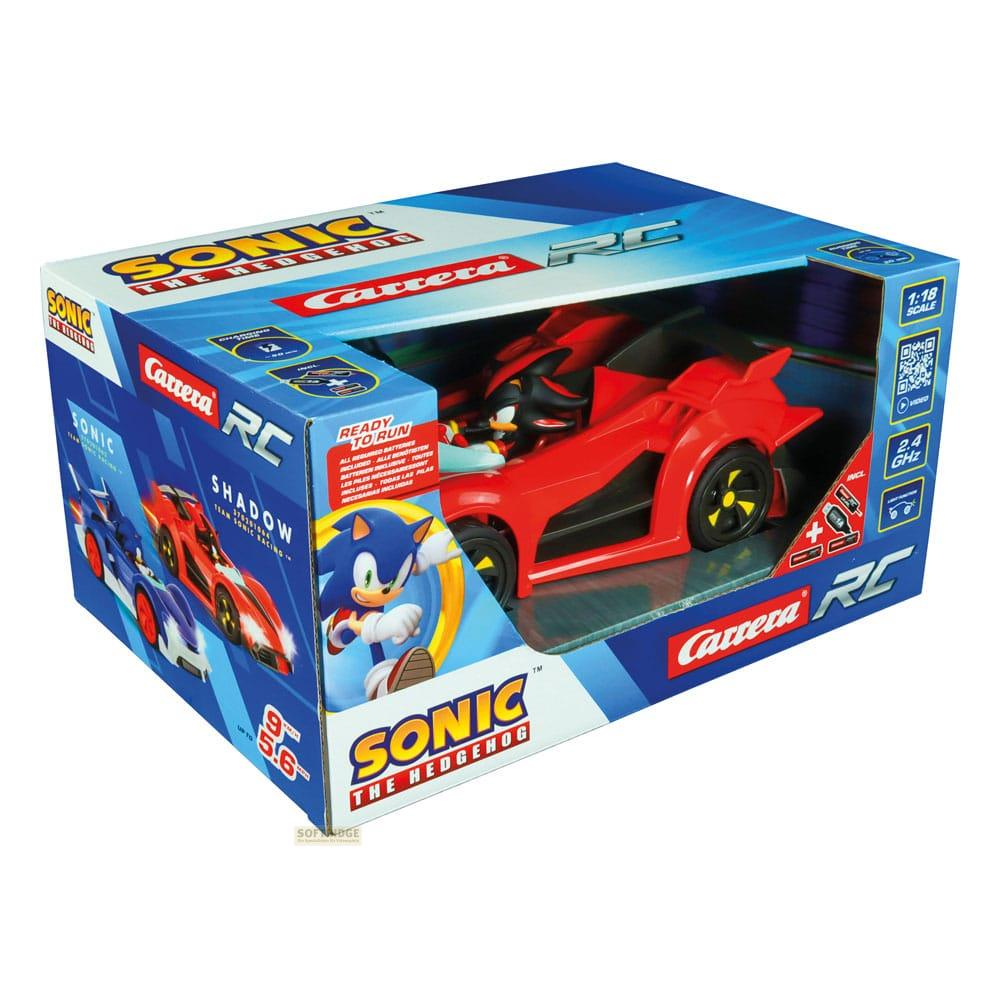 Caja Carrera RC de Sonic the Hedgehog con coche rojo de Shadow y coche azul de Sonic. Listo para usar.