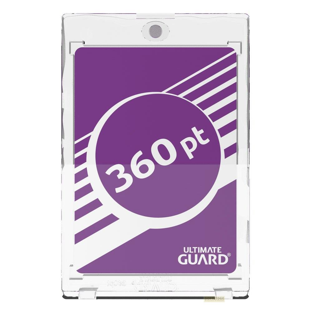 Un protège-carte violet Ultimate Guard 360 pt avec rayures blanches diagonales.