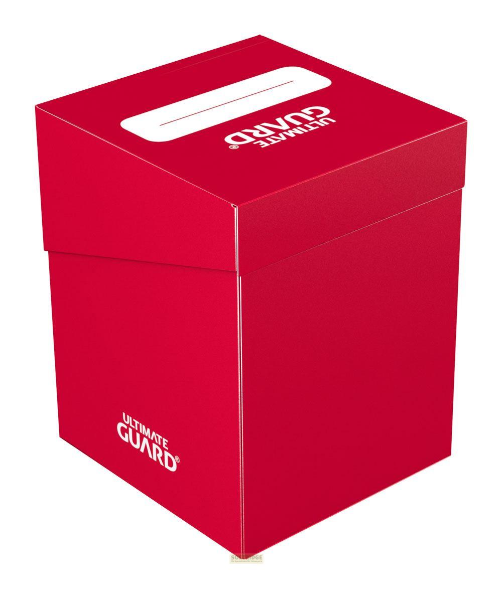 Boîte de rangement rouge avec logo blanc et fente blanche sur le couvercle.