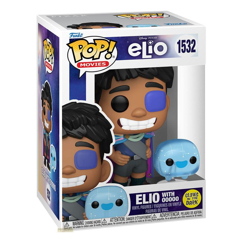 Figura Funko Pop de vinilo de Elio de Disney Pixar, con un ojo azul y dos pequeñas criaturas azules.