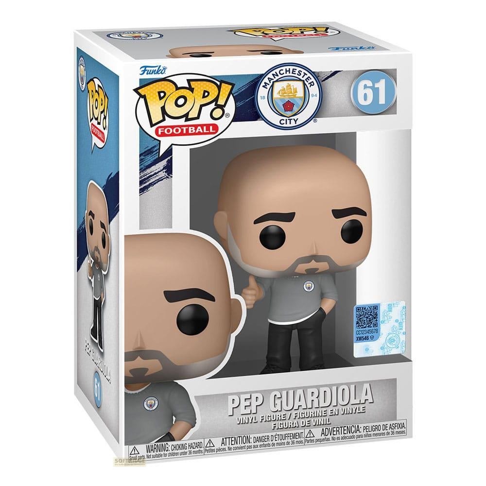 Figurka winylowa Funko Pop! Pep Guardiola w pudełku, w szarej koszuli.