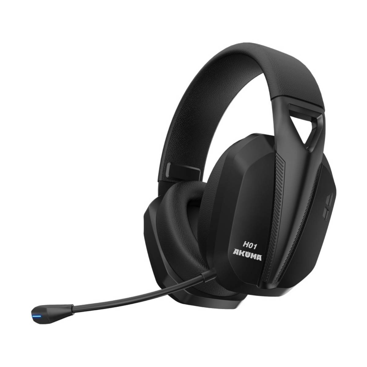Schwarzer Gaming-Headset mit Mikrofon, "H01 AKUMA"-Aufschrift.