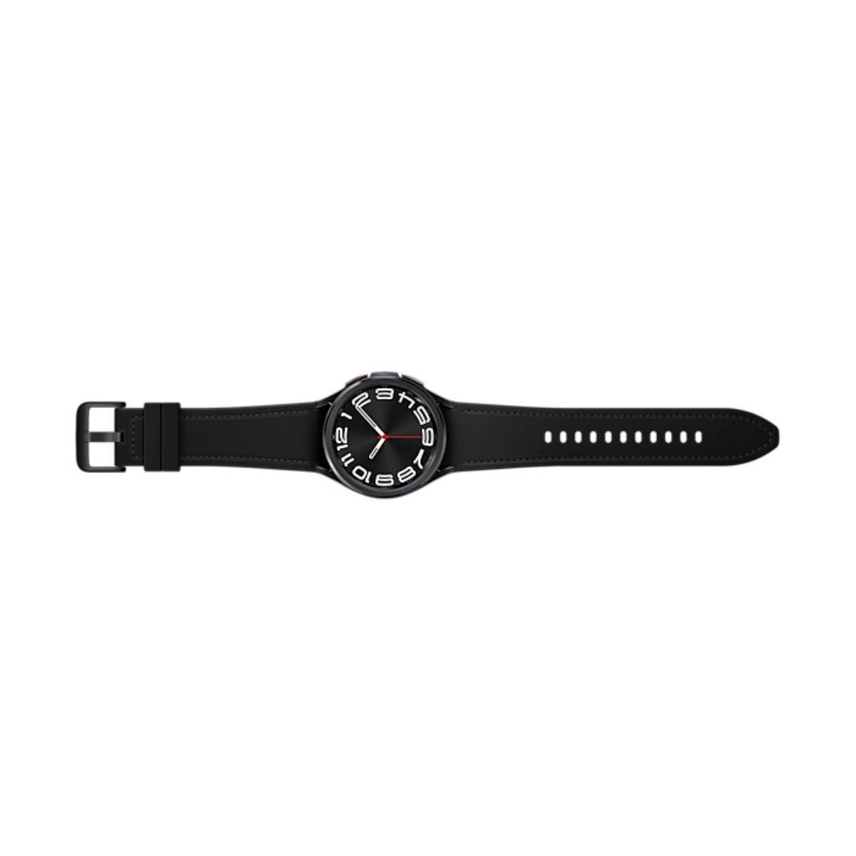 Un reloj inteligente negro con esfera redonda y correa negra.