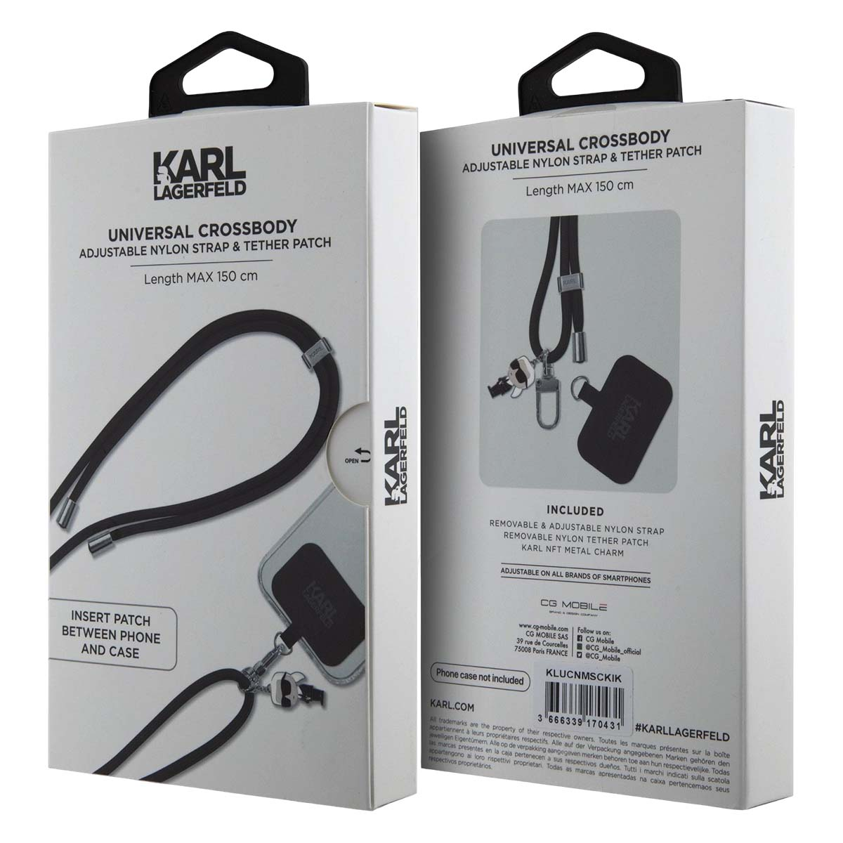 Borsa a tracolla Karl Lagerfeld con cinturino e patch, lunghezza max 150 cm.