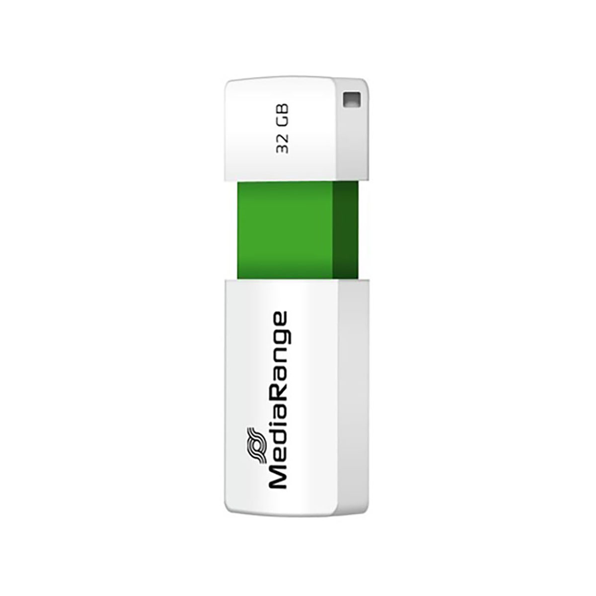 Biały pendrive USB 32GB MediaRange z zielonym akcentem.
