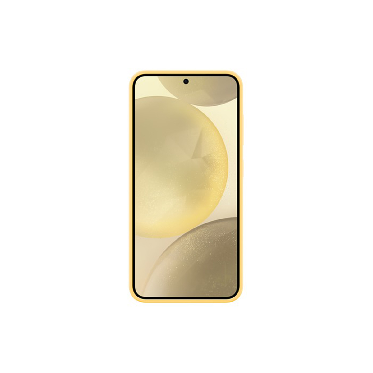 Een gele smartphone met een volledig scherm en een camera-inkeping.