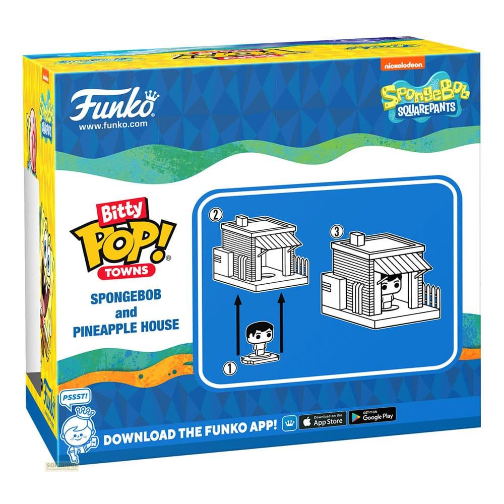 Scatola Funko Bitty Pop! Spongebob e Casa Ananas con istruzioni di montaggio.
