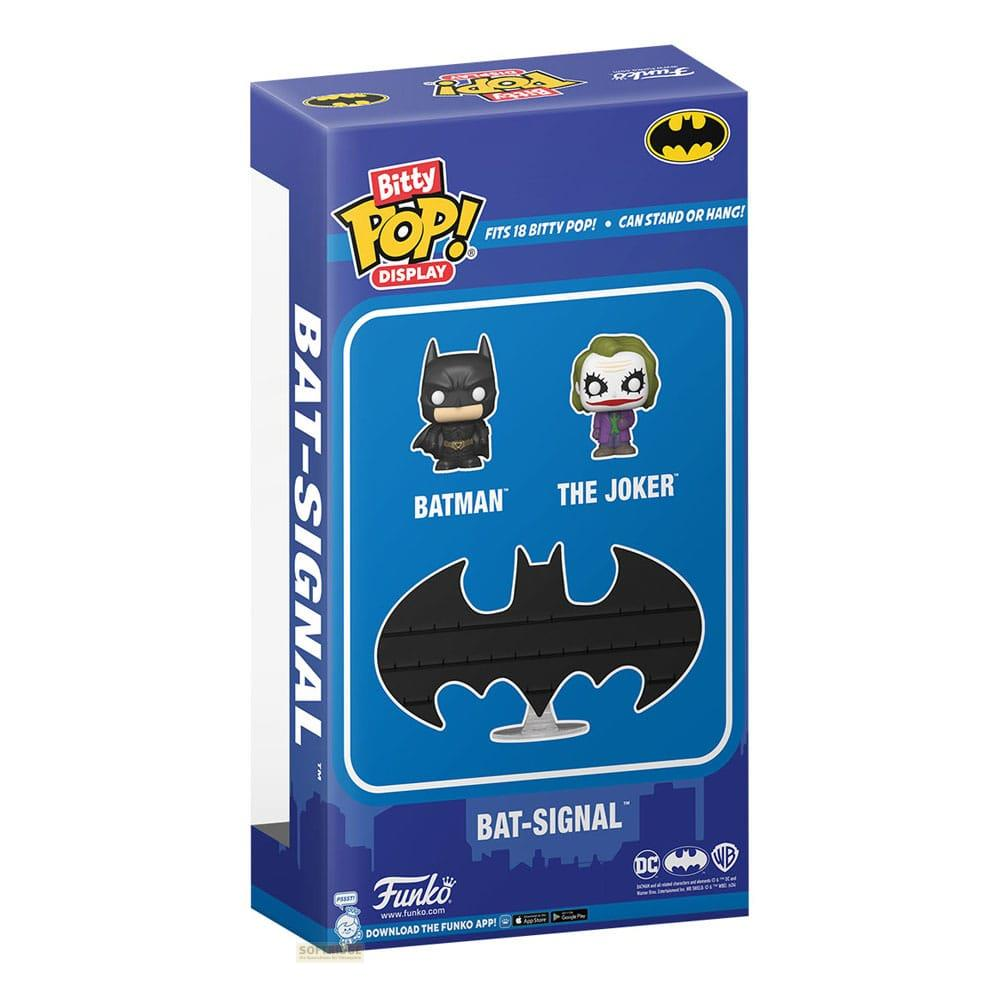 Funko Bitty Pop! Bat-Signal Display mit Batman und Joker Figuren und einem Bat-Signal Symbol.
