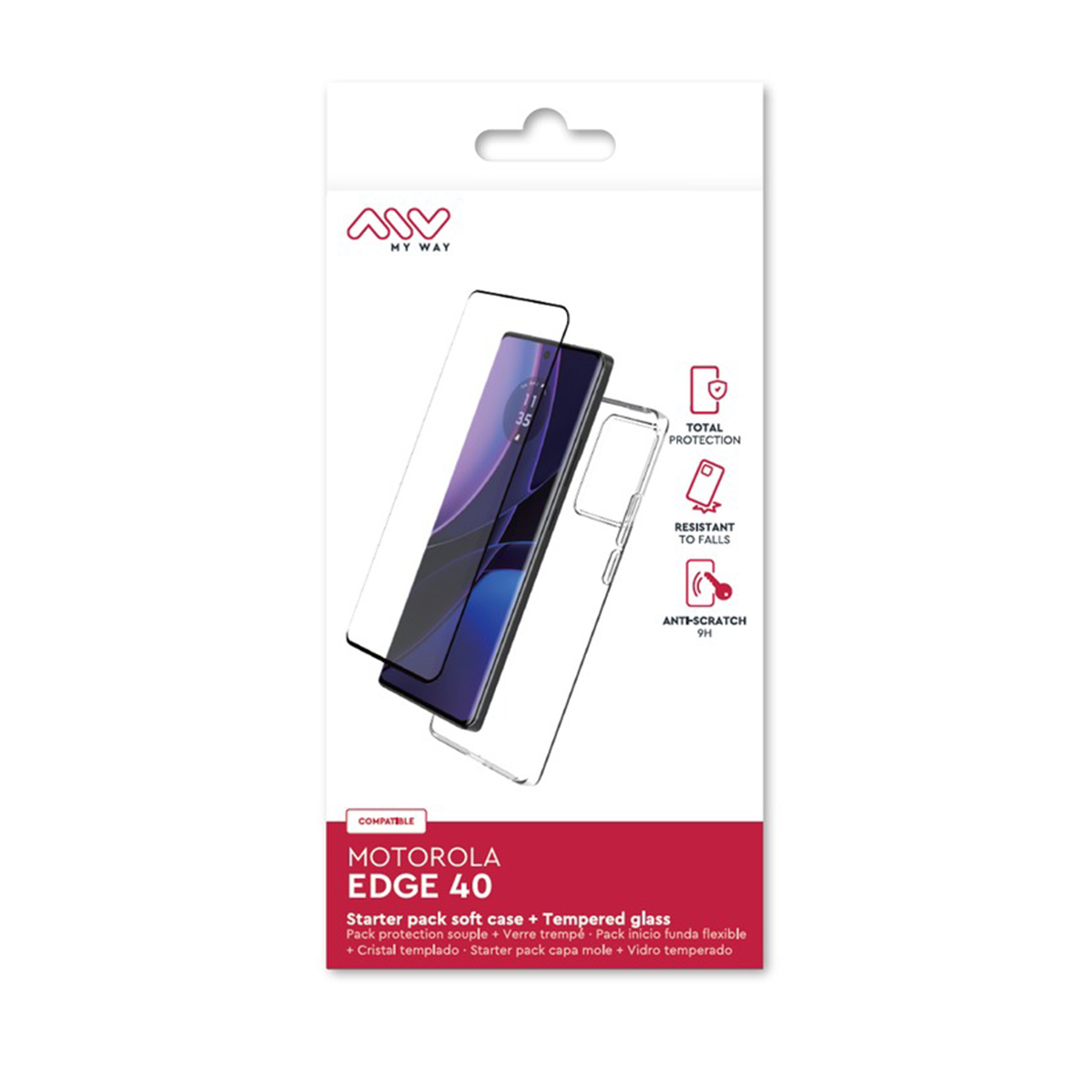 Starter-Pack für Motorola Edge 40: Weiche Hülle und Displayschutz aus Glas.