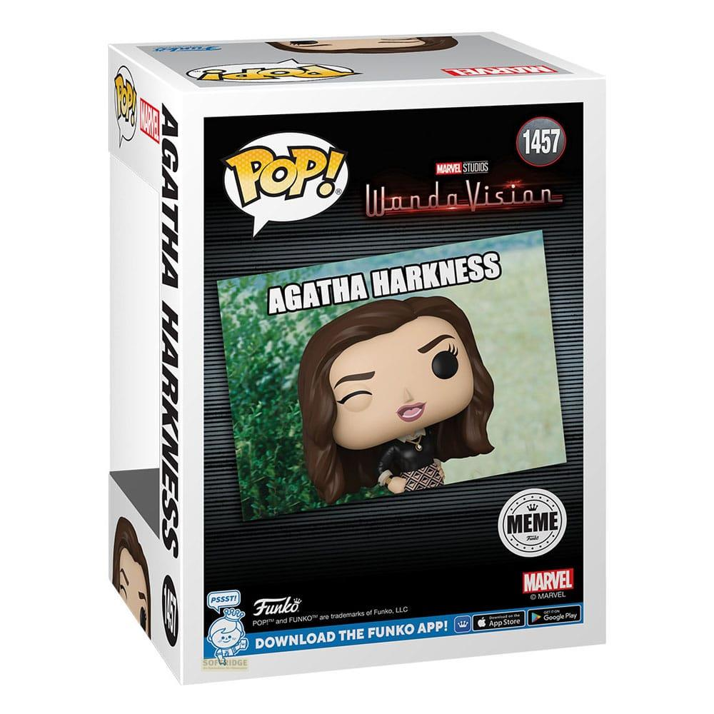 Caja Funko Pop de Agatha Harkness de Wanda Vision. Presenta figura y logo del show.