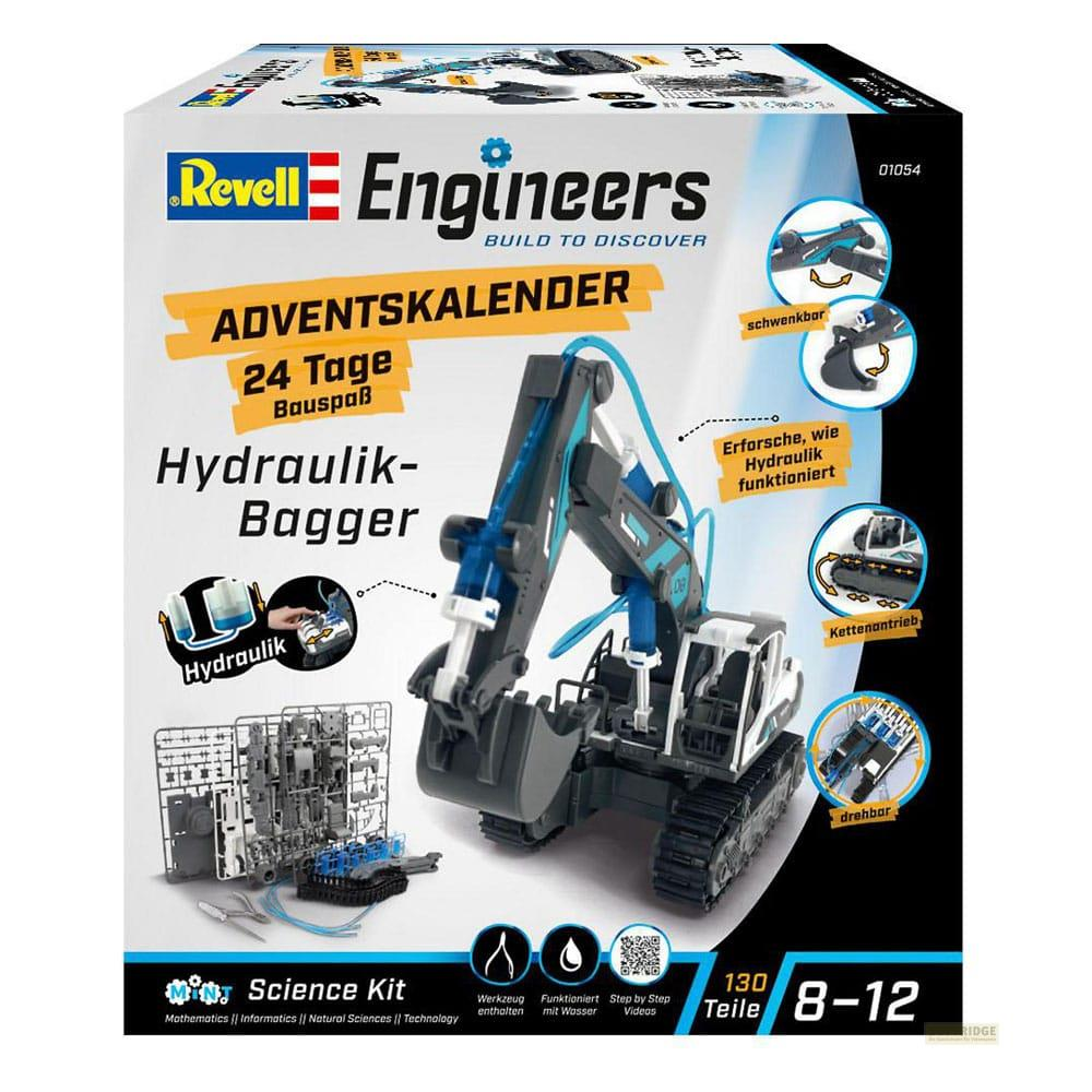 Calendario dell'Avvento escavatore idraulico Revell Engineers. 130 pezzi, 8-12 anni.