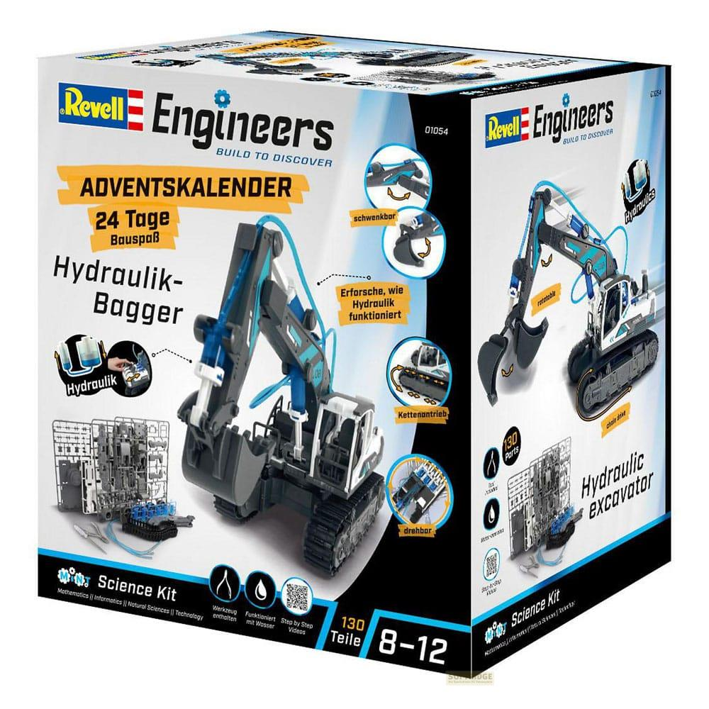 Calendario dell'Avvento Revell Engineers Kit di costruzione escavatore idraulico 130 pezzi.