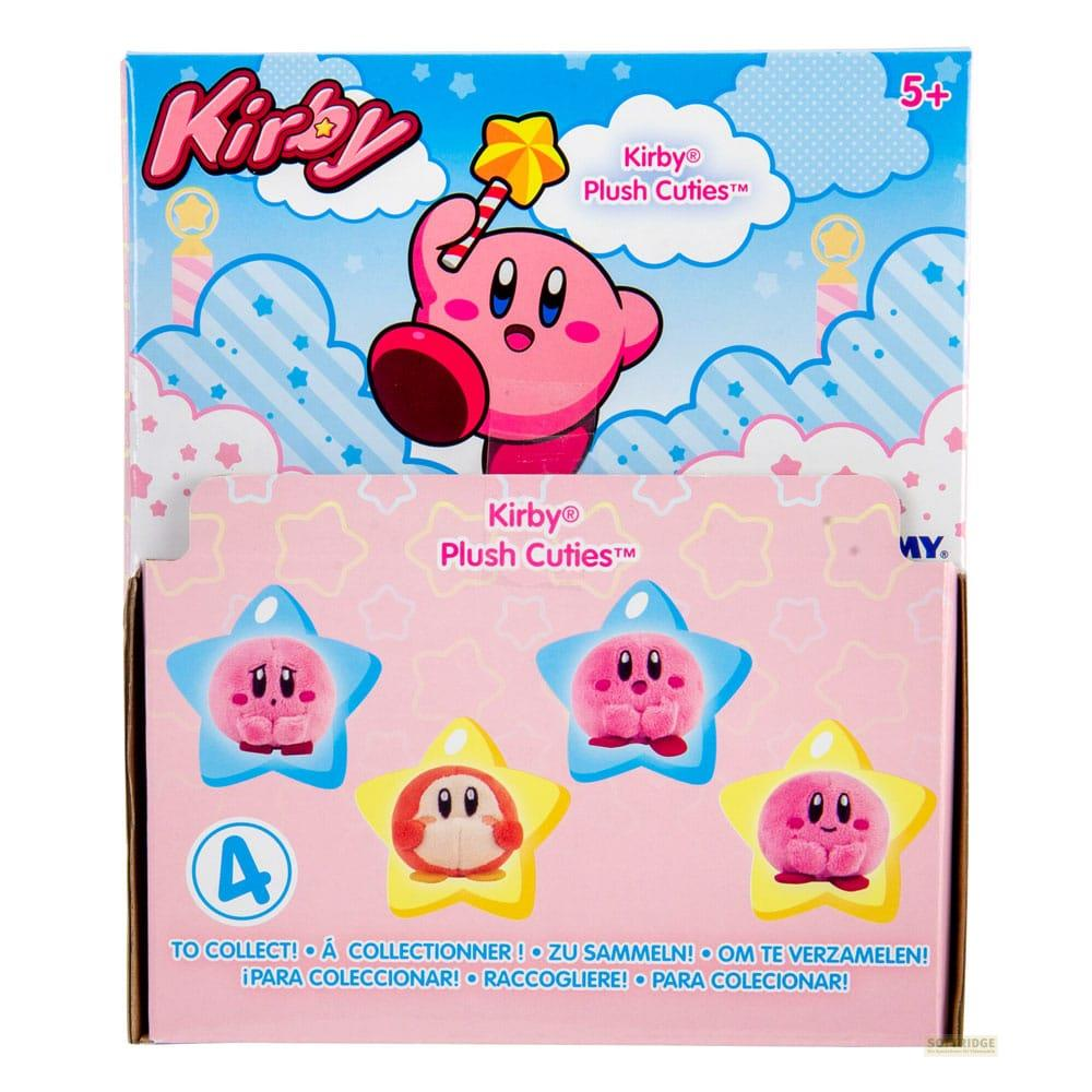 Boîte Kirby Peluches Mignonnes avec personnage Kirby et quatre peluches en forme d'étoile.