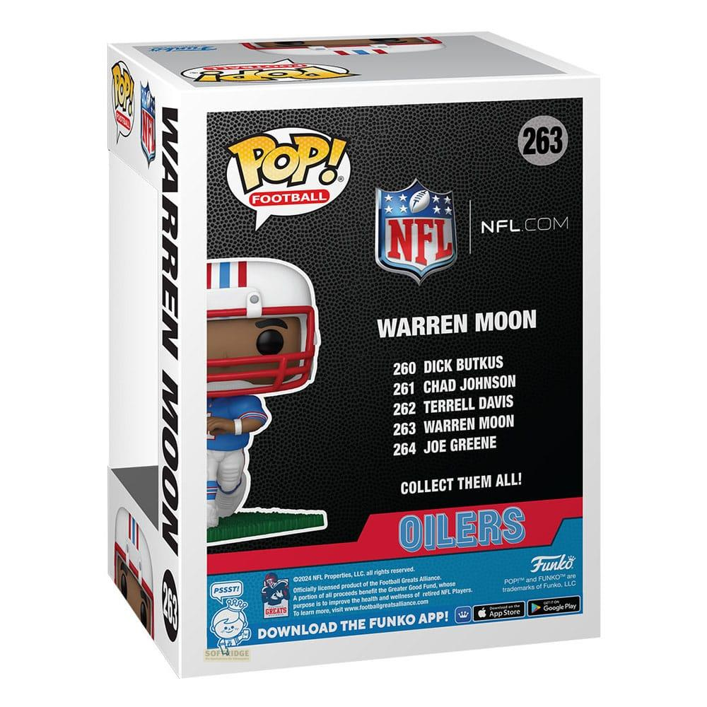 Funko Pop!-Verpackung für Warren Moon, mit NFL-Logo und dem Team Oilers.