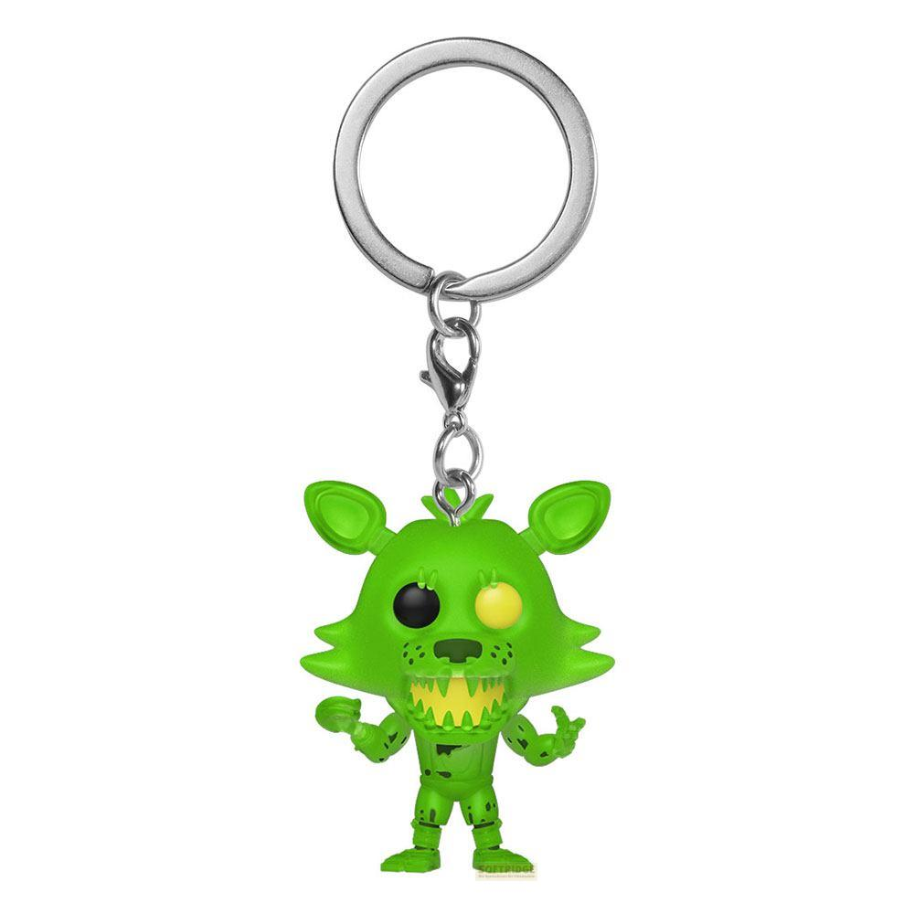 Grüner Foxy-Schlüsselanhänger mit silbernem Schlüsselring und Haken.