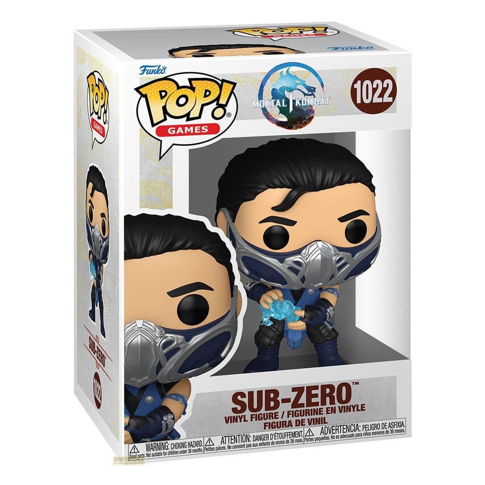 Action figure in vinile Funko Pop! di Sub-Zero da Mortal Kombat, che tiene il ghiaccio.
