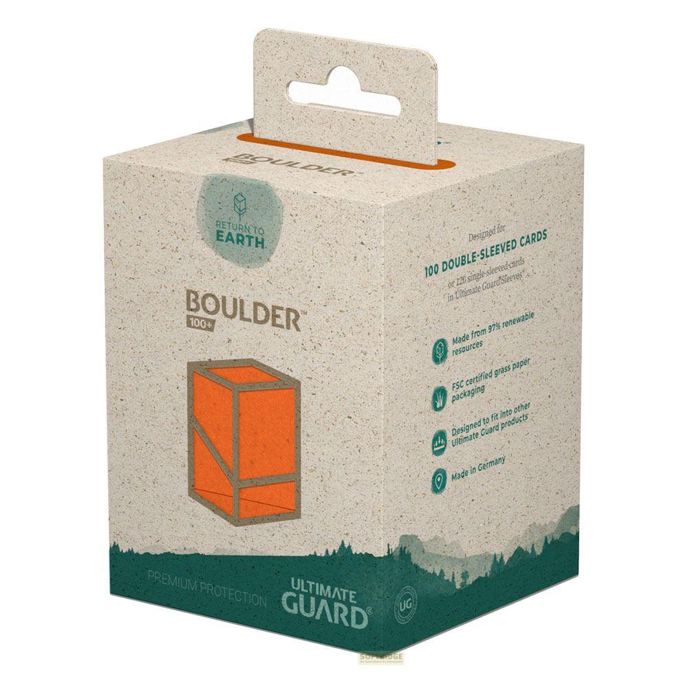 Scatola per carte Boulder con grafica a cubo arancione. Realizzato con materiali riciclati.