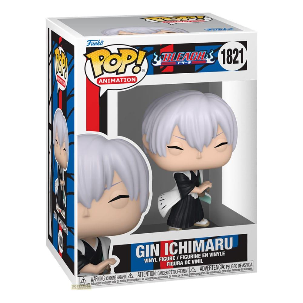 Figurka winylowa Funko POP! Bleach Gin Ichimaru w pudełku. Białe włosy, czarny strój.