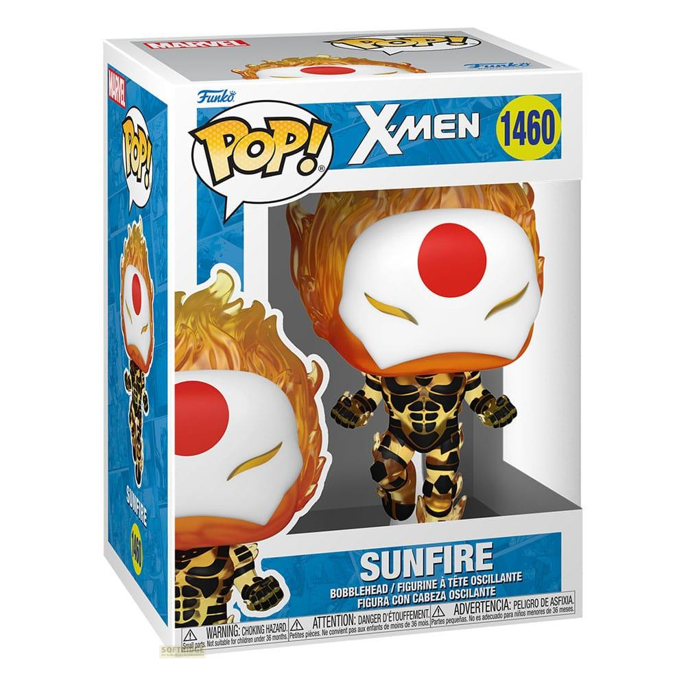 Figura Funko Pop! X-Men "Sunfire" en caja, con cabeza llameante.