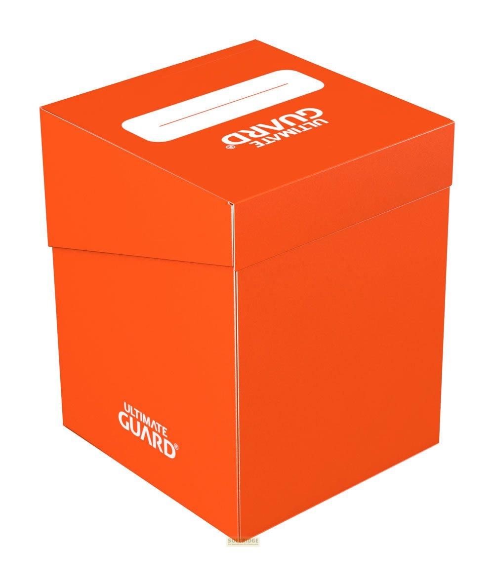 Une boîte orange Ultimate Guard avec lettrage blanc est présentée sur fond blanc.