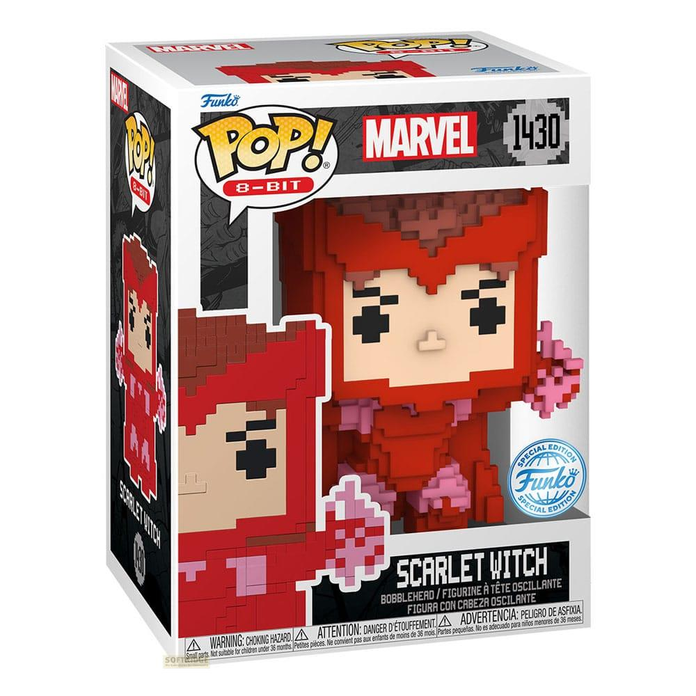 Funko Pop 8-Bit Scarlet Witch Vinylfigur in OVP. Rote pixelige Figur mit rosa Akzenten.