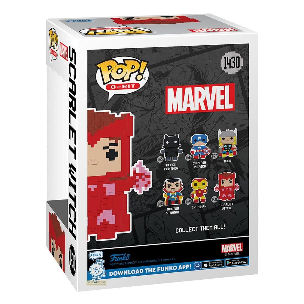 Verpackung der Funko Pop! 8-Bit Scarlet Witch Figur mit anderen Marvel-Charakteren.