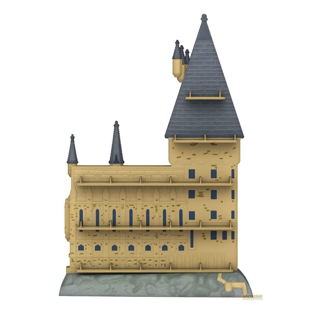 Ein sandfarbenes 3D-Modell einer Burg mit blauen Fenstern und dunkelgrauen Dächern.