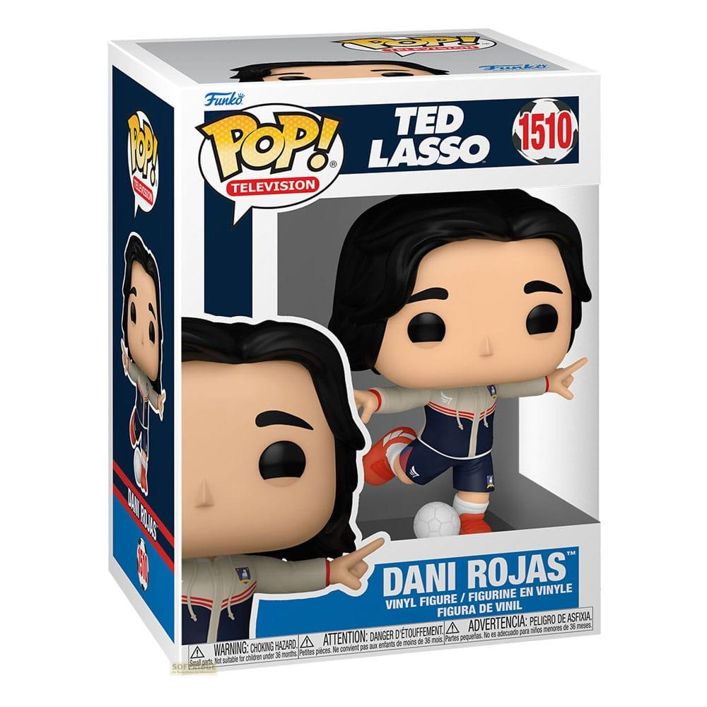 Action figure in vinile Funko Pop! di Dani Rojas da Ted Lasso, con divisa da calcio blu.