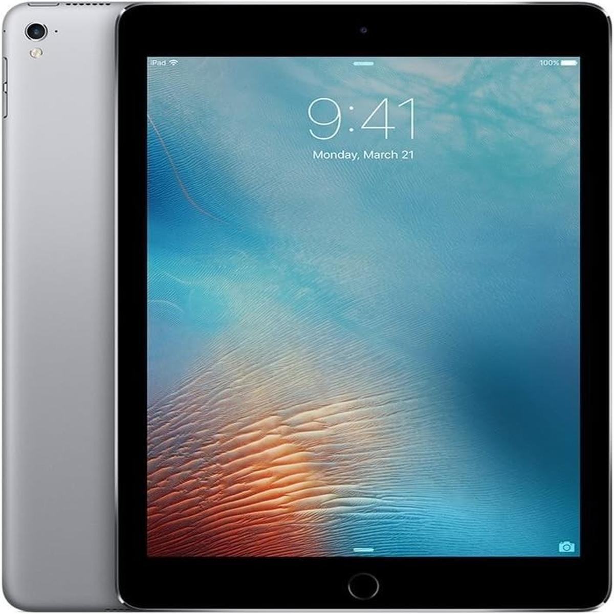 iPad argentato con schermo nero che mostra 9:41, lunedì 21 marzo. Vista laterale.