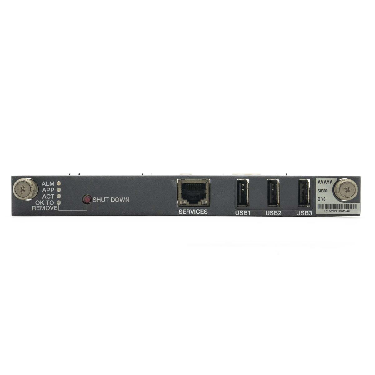 Dispositivo Avaya S8300 D V6 con porte: Services, USB1, USB2, USB3.