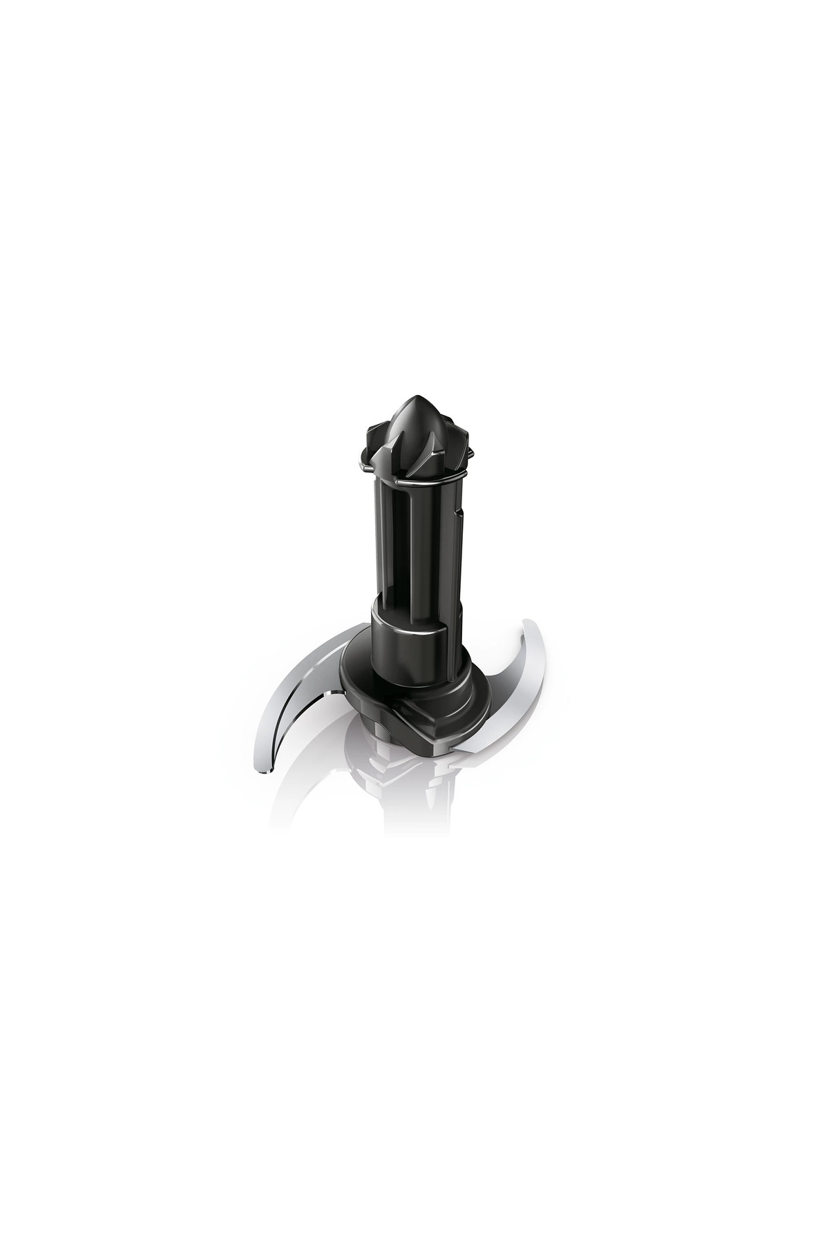Beyaz arka plan üzerinde gümüş bıçaklı siyah blender aparatı.
