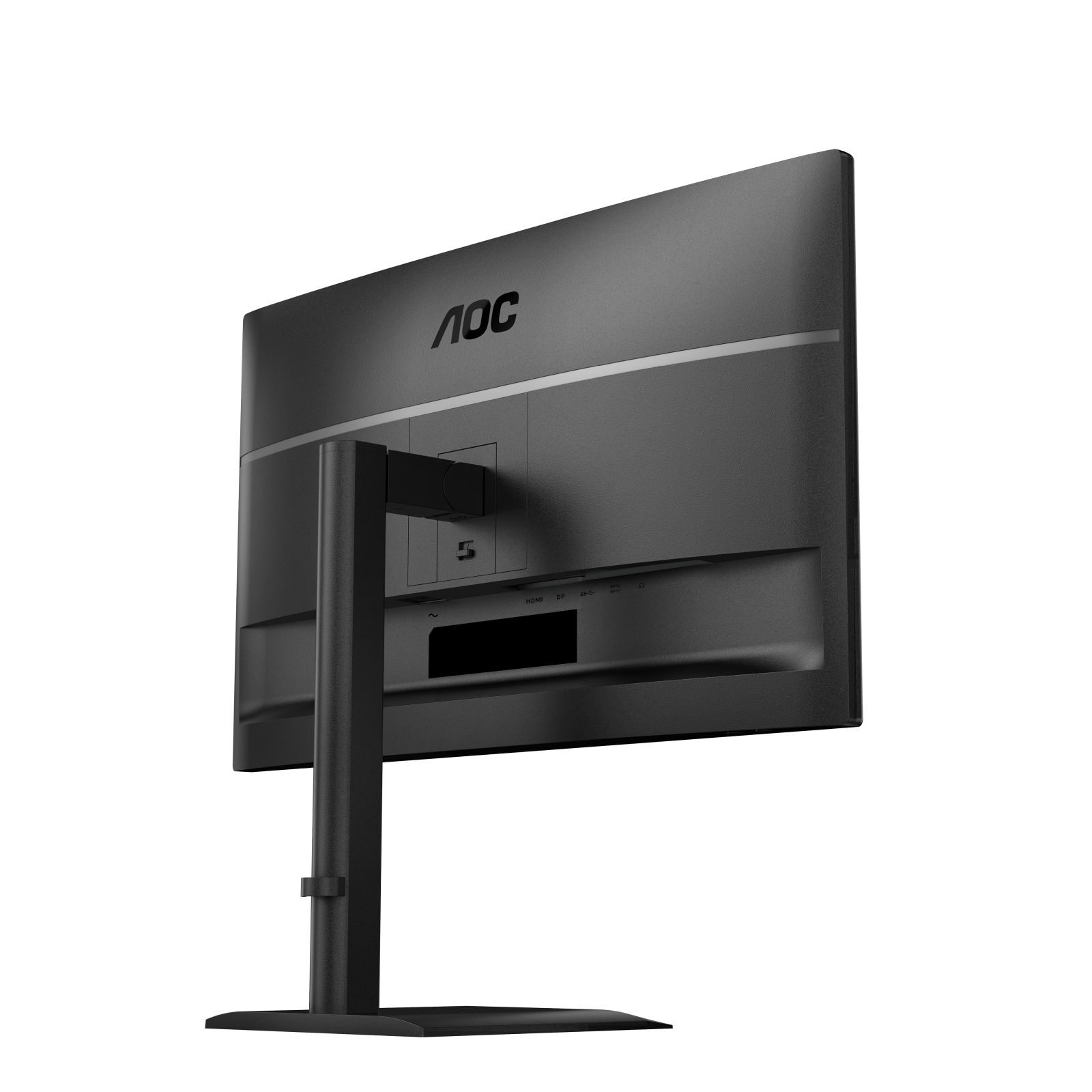 Black AOC monitor stand with ports: AC, HDMI, DP, SS, USB. White background.