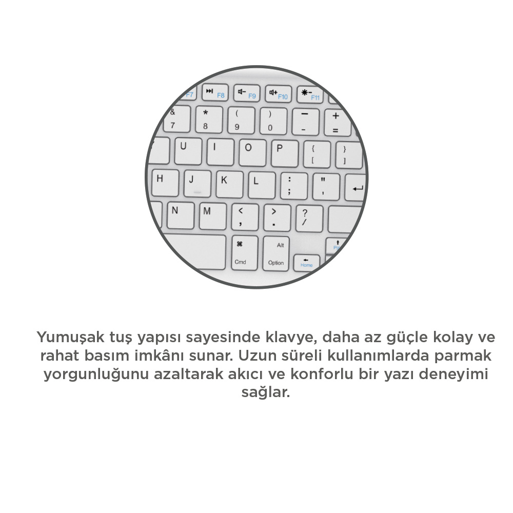 F8, F9, F10, F11 tuşları, harfler, rakamlar ve semboller görünen beyaz klavyenin yakın çekimi.