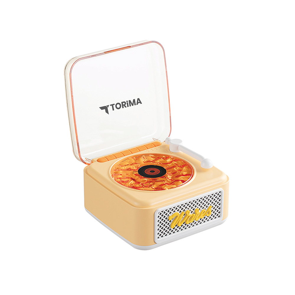 TORIMA D61 Mini Nostalji Plak Görünüm Dekor Waves Işıklı Müzik Çalar Saat TF Kart AUX Bluetooth Hoparlör Sarı