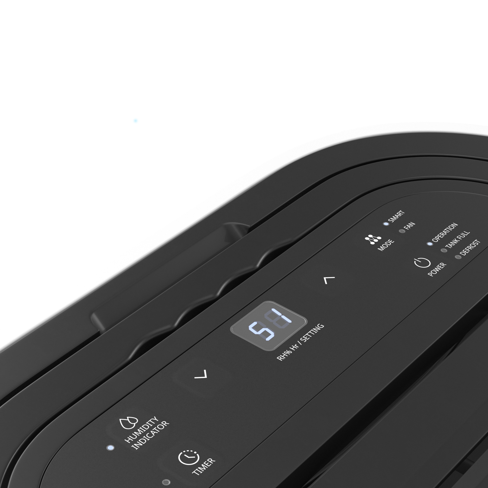 Pannello di controllo deumidificatore nero con display digitale 51 e icone.