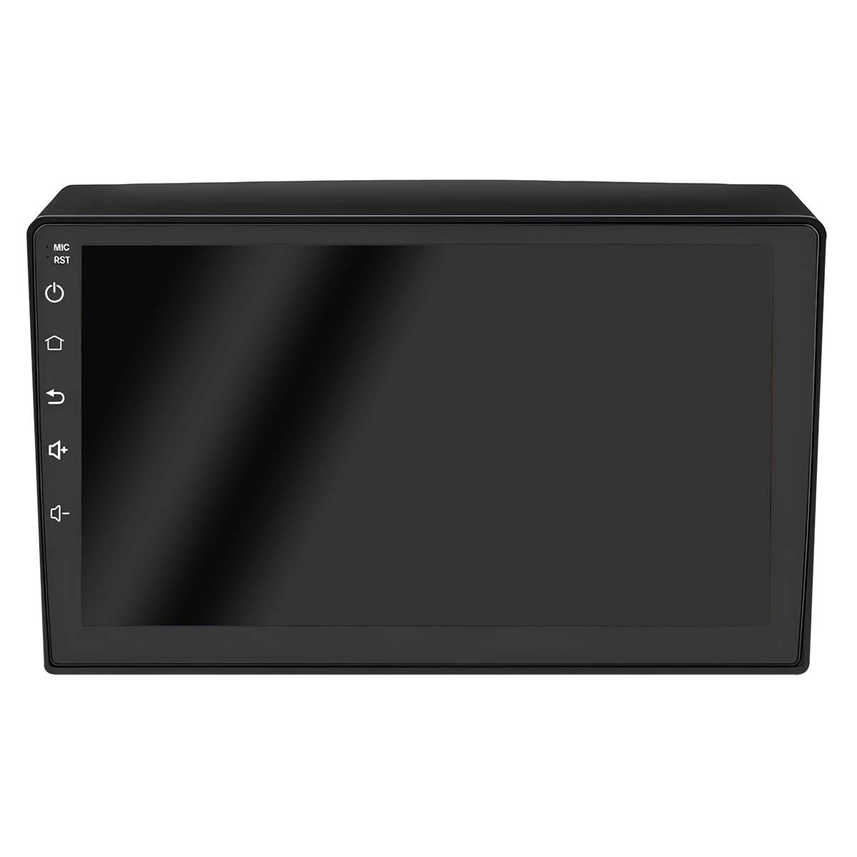 Un autoradio nero con grande touchscreen e pulsanti a sinistra.