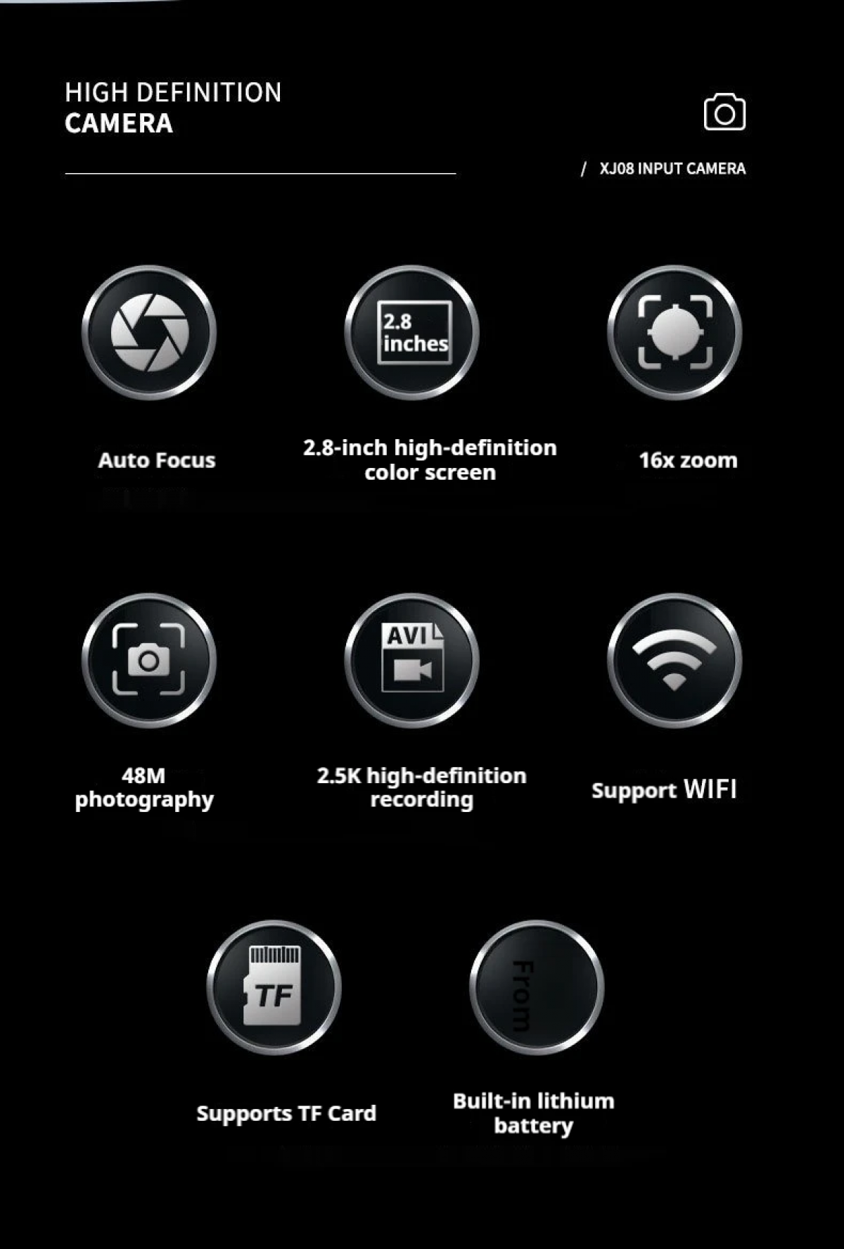 Hochauflösende Kamera: Autofokus, 2,8-Zoll-Bildschirm, 16-facher Zoom, 48M Foto, 2,5K Video, WLAN, TF-Karte, Akku.