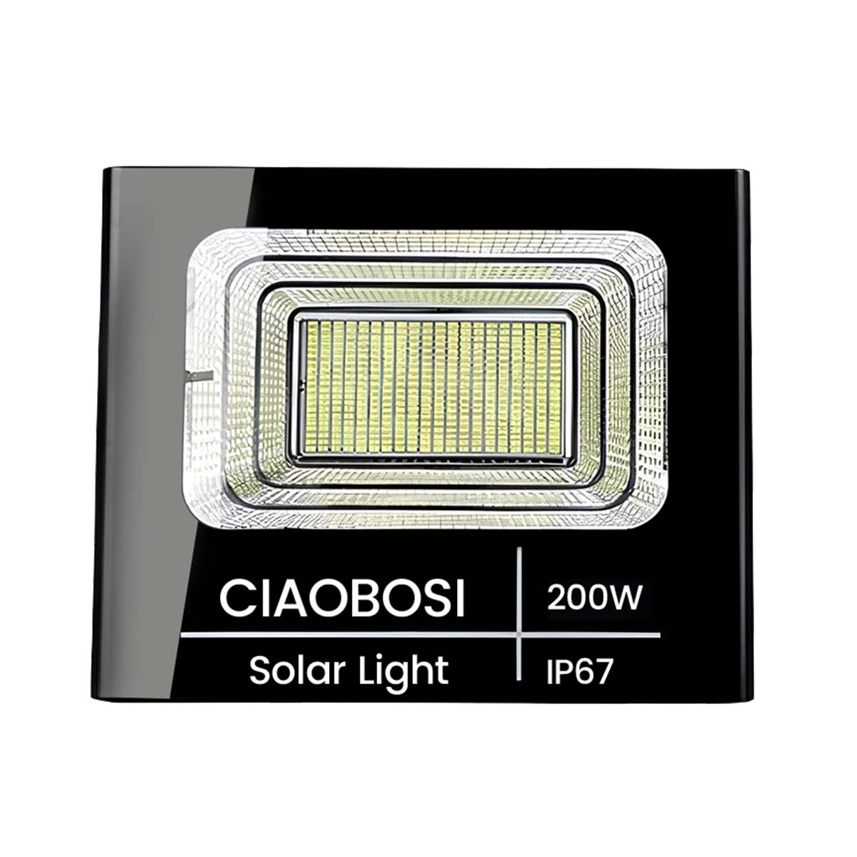 Luz solar negra con texto CIAOBOSI, Solar Light, 200W, IP67.