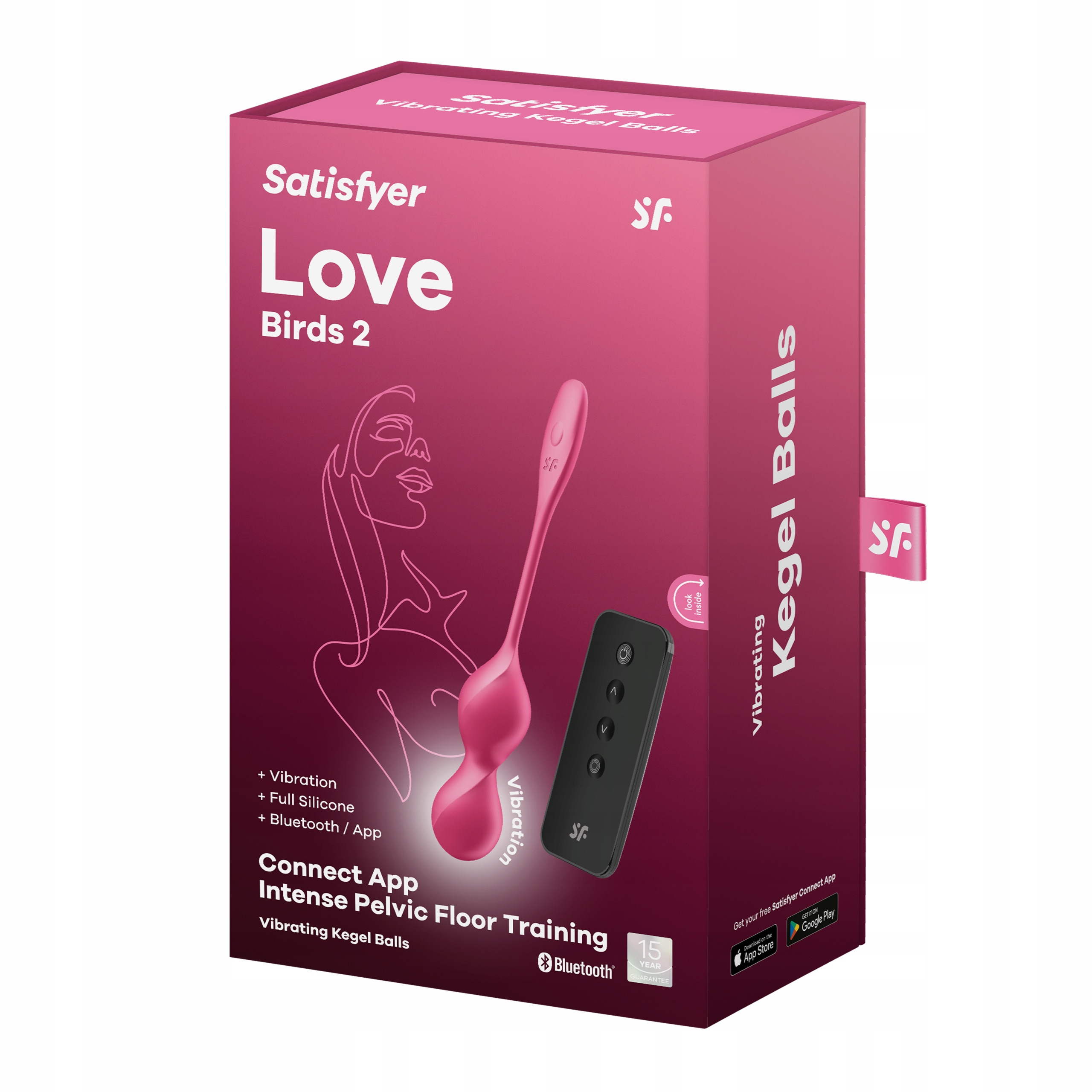 Różowe pudełko na wibrujące kulki Kegla Satisfyer Love Birds 2 z rysunkiem twarzy.