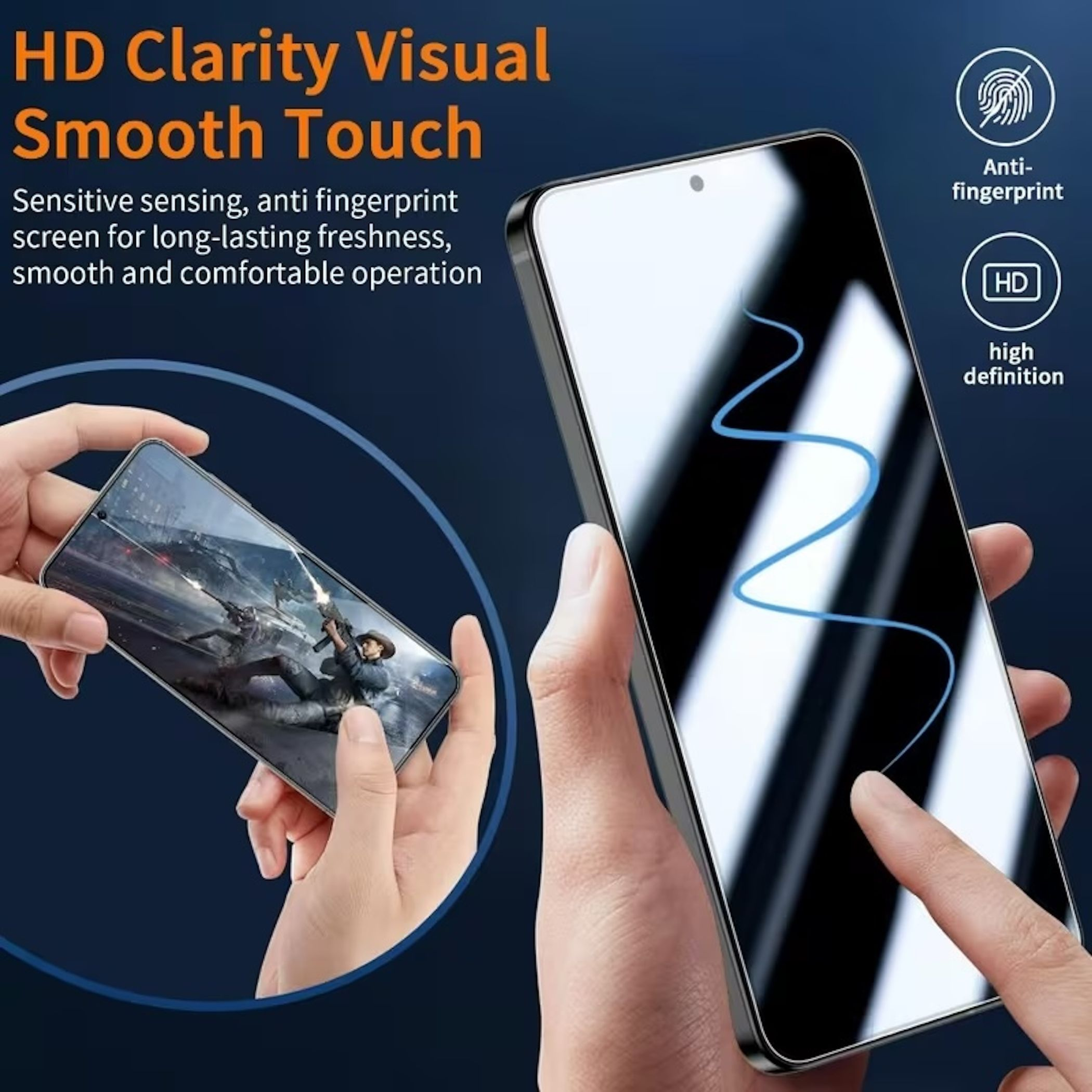 Hände halten ein Smartphone mit einem Spiel. Bietet HD-Klarheit.