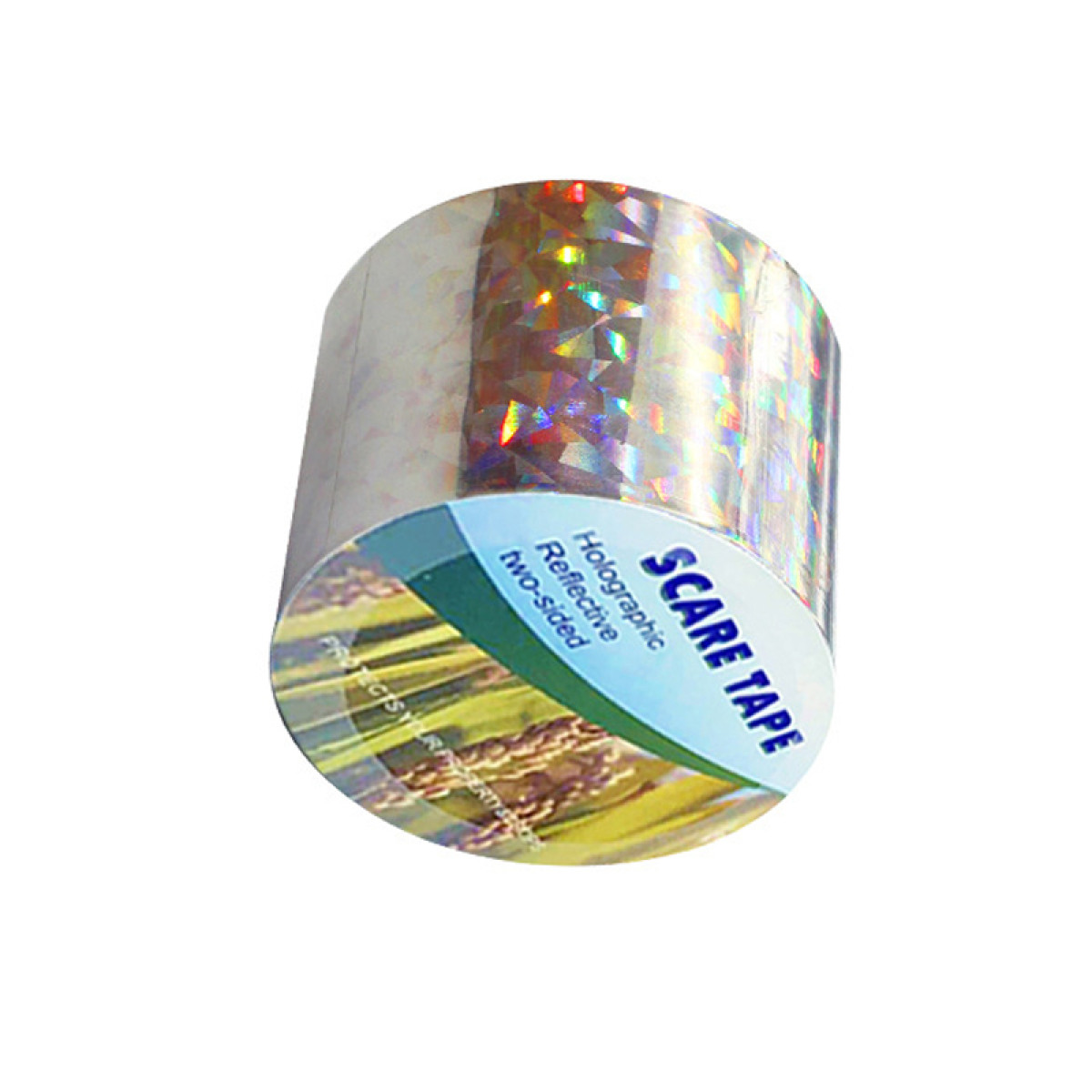 Rolka holograficznej, odblaskowej, dwustronnej taśmy odstraszającej.