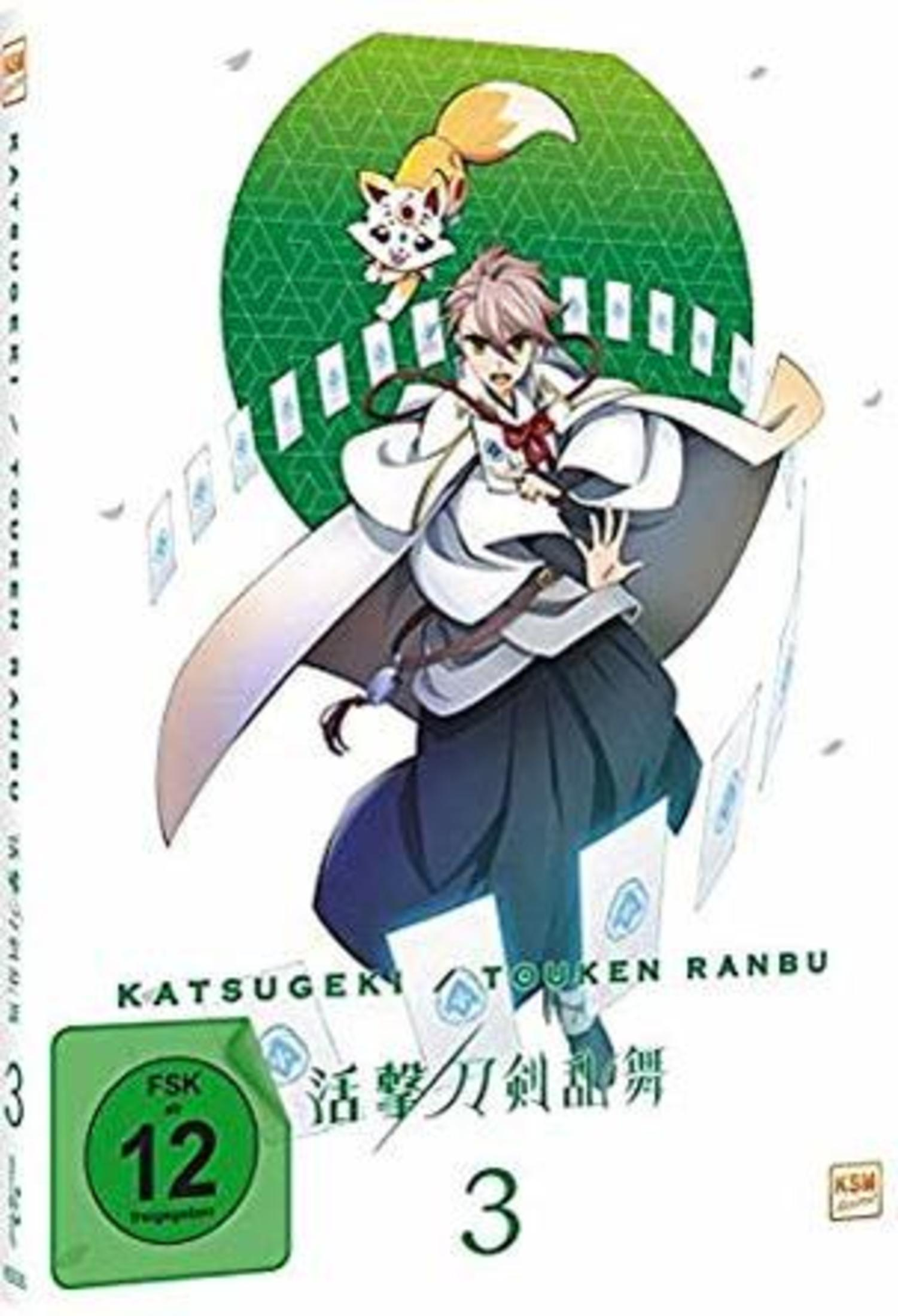 Couverture d'anime avec un homme et un esprit renard devant un cercle vert.