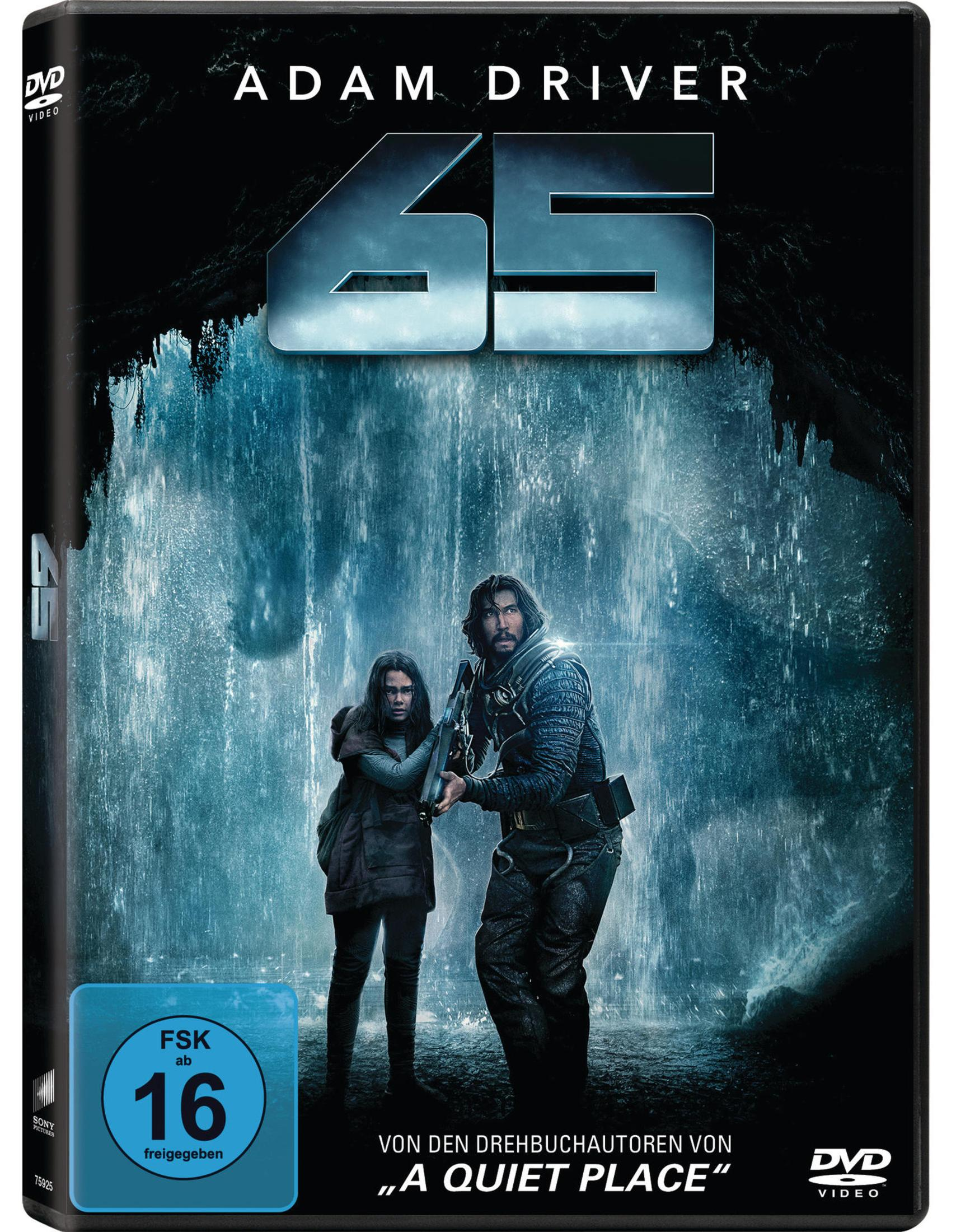 Adam Driver e Millicent Simmonds su una copertina DVD di 65.