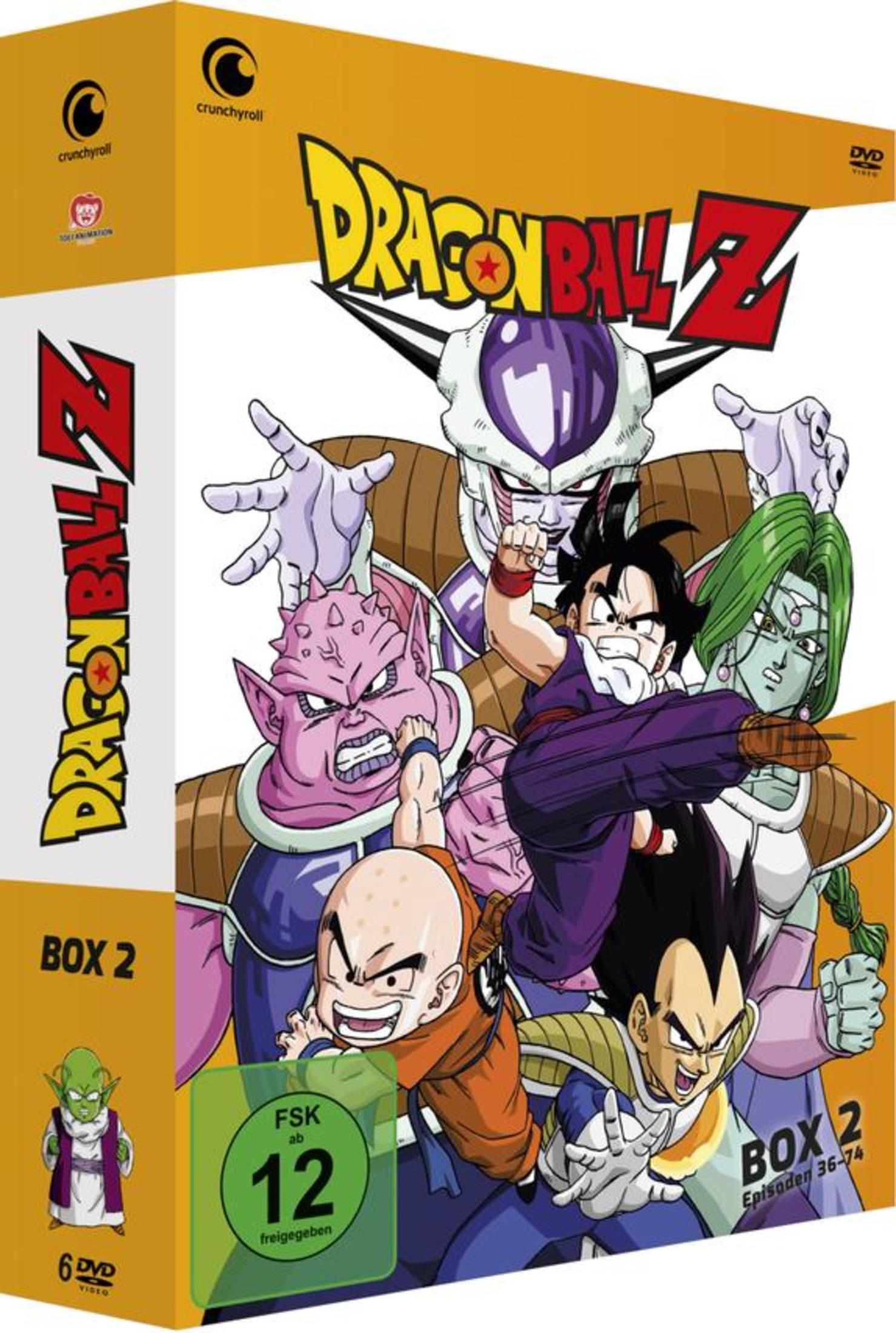Box DVD Dragon Ball Z 2 con personaggi come Frieza, Gohan, Vegeta e Krillin.