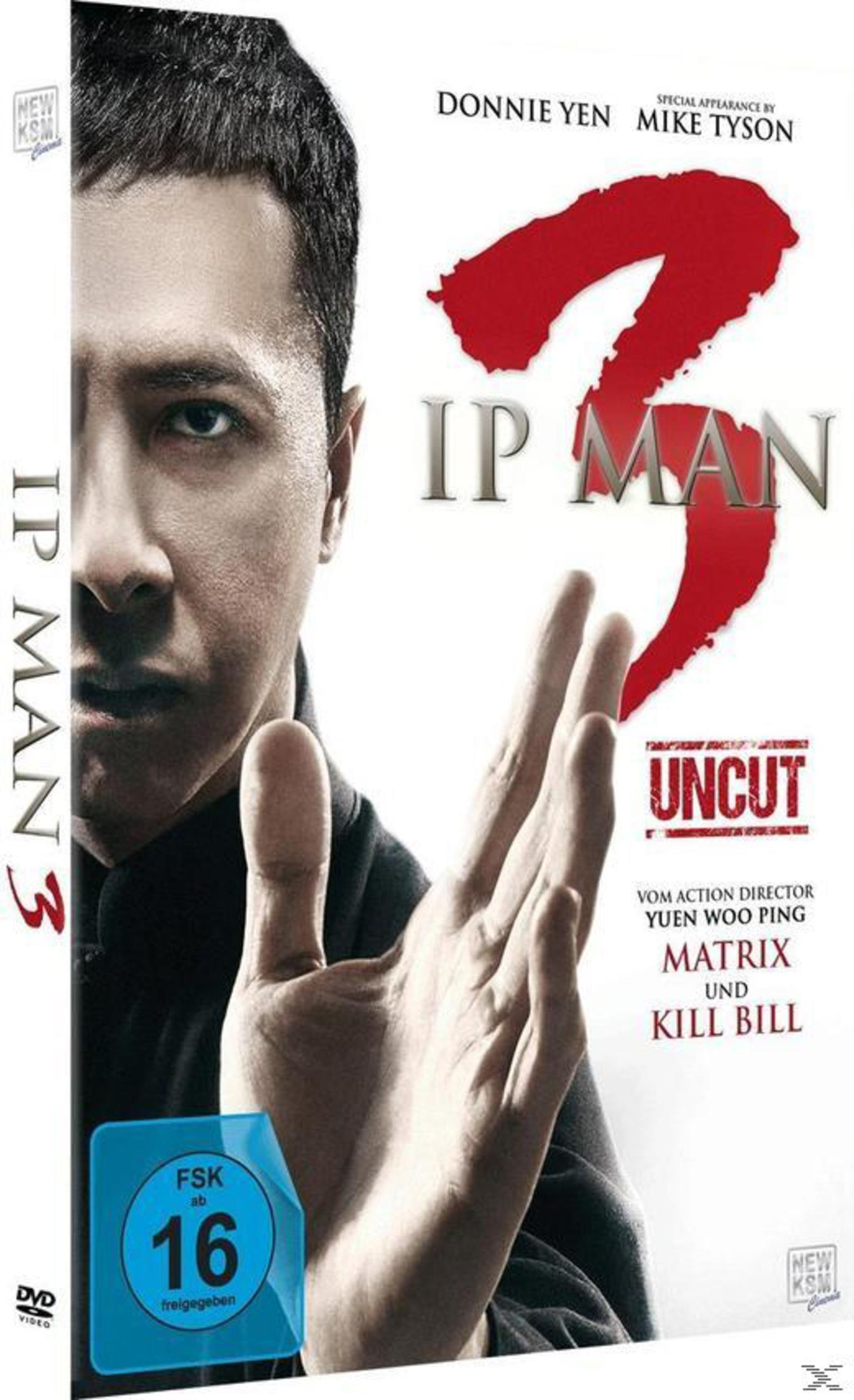 Copertina DVD di Ip Man 3 con Donnie Yen e Mike Tyson. Valutazione 16.