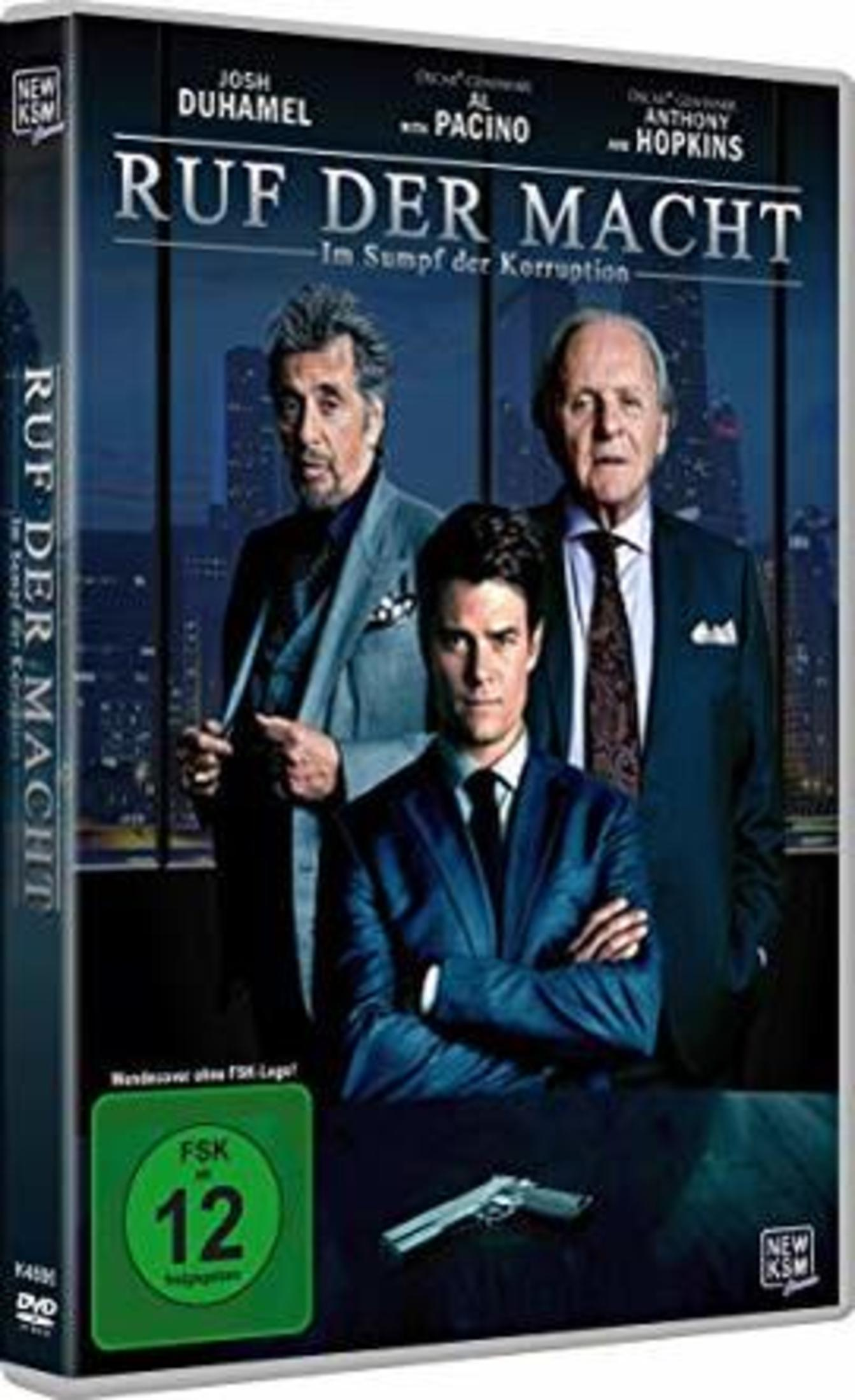 Poster del film con 3 uomini, titolo RUF DER MACHT, valutazione FSK 12 e una pistola.
