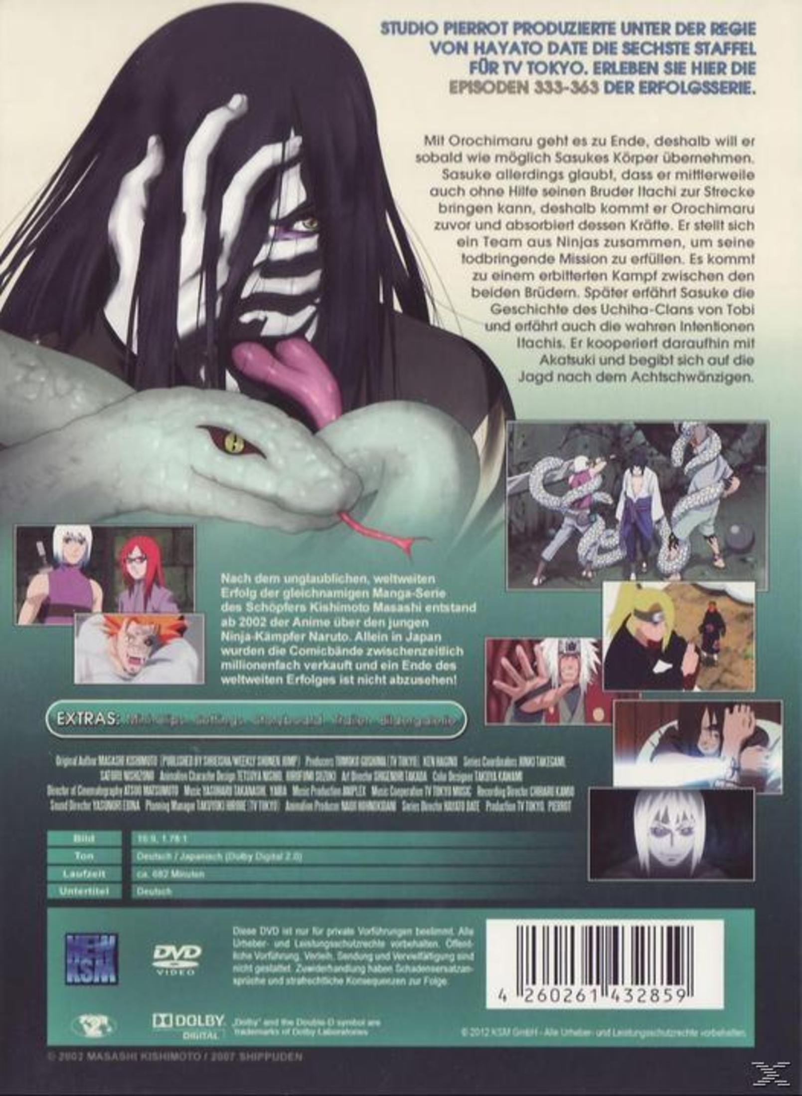 Copertina anime con Orochimaru, un serpente e scene di Naruto.