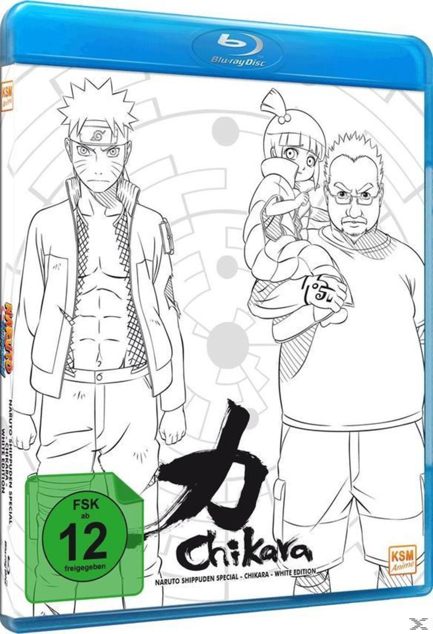 Custodia Blu-ray con Naruto, Himawari e Iruka in design bianco e nero.